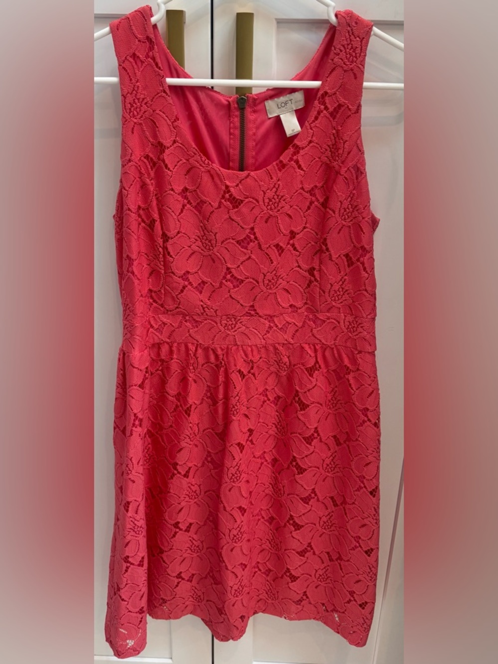 LOFT Coral Lace Scoop Neck Dress